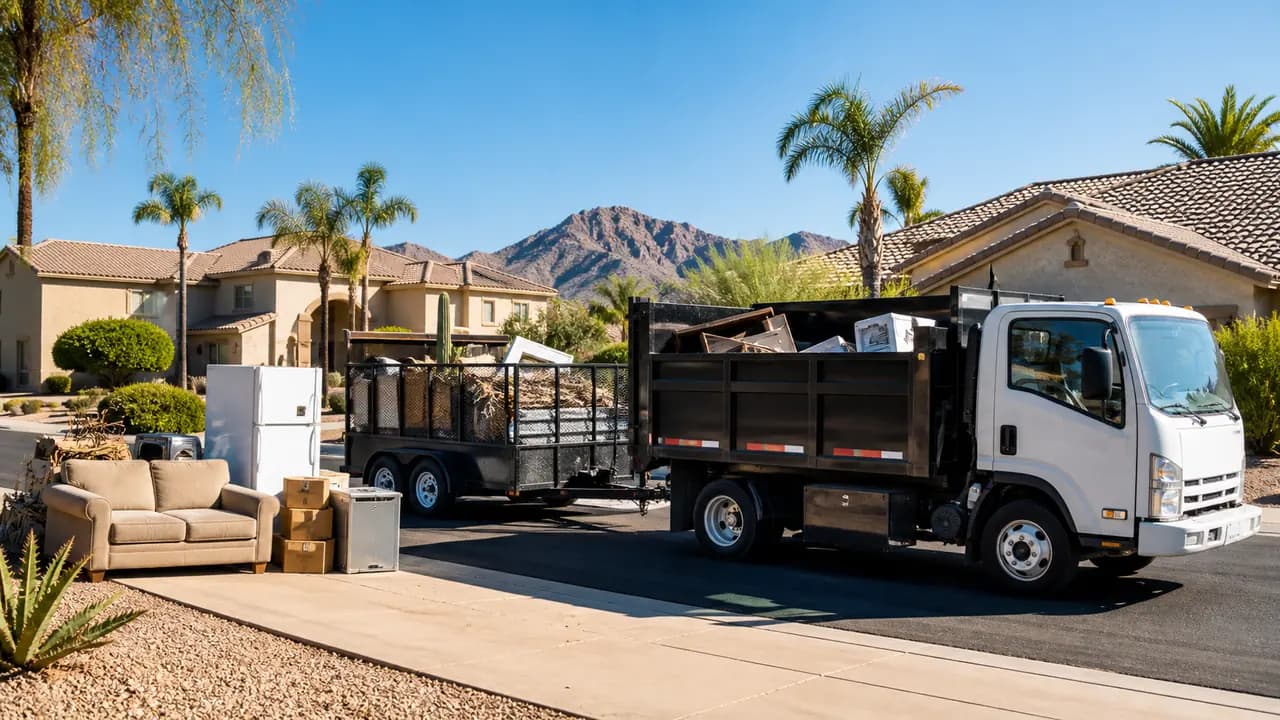 Yard debris and bulky outdoor items staged for pickup